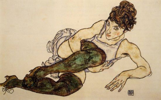 Egon Schiele. Reclining Woman with Green Stockings (1917)