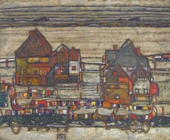 Egon Schiele, Houses with Laundry (1914)