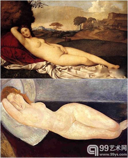 乔尔乔内《沉睡的维纳斯》(上)、莫迪里阿尼的作品(下)