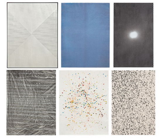 可以带有精细的条纹或是精细的圆点 　　上排从左到右分别是：Untitled (2010)， by Ned Vena；Untitled (2011)， by Hugh Scott-Douglas；Spine, Chapter 20 (Silberkuppe) (2010)， by R.H. Quaytman 　　下排从左到右分别是：Bleach Bum (2011)， by Sam Moyer；To Be Titled (2011)， by Dan Colen；The Lady Eve (2012)， by Lucien Smith