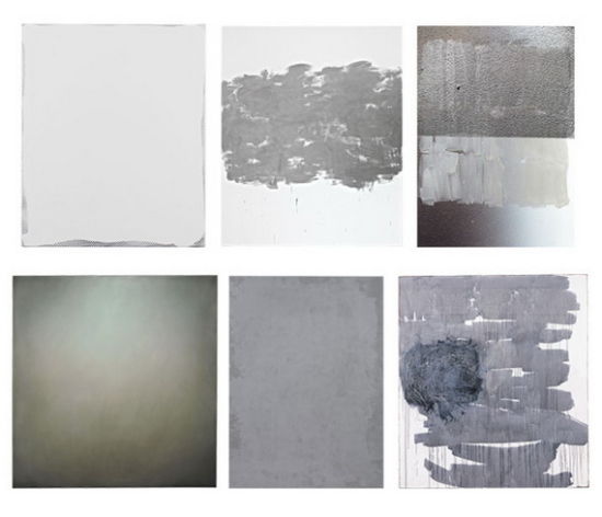 一幅画可以只用到银色的颜料 　　上排从左到右分别是：Untitled (The Skin I Live In) 12 (2013)， by Antonia Gurkovska；Stainless Steel (Fine) XIII (2011)， by Gardar Eide Einarsson；Untitled (2011)， by Nathan Hylden 　　下排从左到右分别是：Marshall Head (Void) (2012)， by Louis Eisner；Colossal Head (2007)， by Joe Bradley；Blue Eye (2008)， by Charline von Heyl