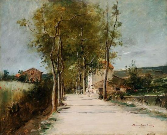 蒙卡奇作品《有树和小屋的风景画》