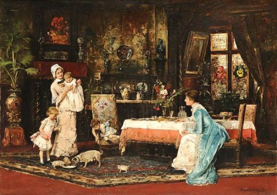 蒙卡奇作品《沙龙中的两对家庭》