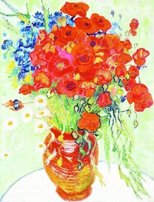 凡·高画作《静物，插满雏菊和罂粟花的花瓶》