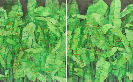 张平作品 芭蕉 4连画 300x480cm 布面丙烯 2014