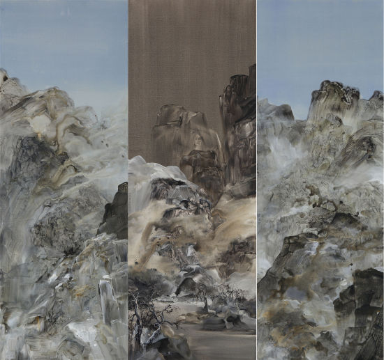 合作作品 空山旧石组画 大有、张平 200x70CMx3 布面丙烯 2014