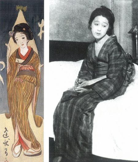 竹久梦二的模特兼情人叶和以之为模特的作品《逢状》