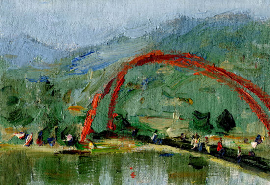 《仰恩湖的红色拱桥》 2010年 25.5×17.5cm