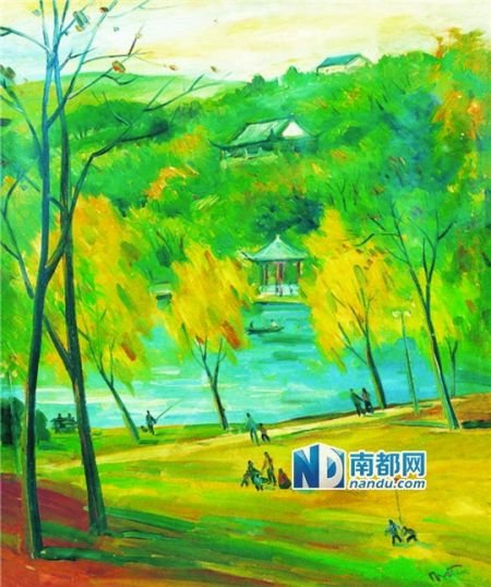 倪贻德油画《西湖一角》。
