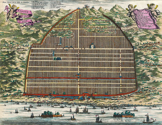 1665年荷兰使团途经广州时绘画的版画《广州城地图》
