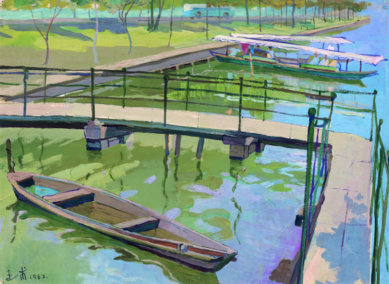 袁运甫 平湖秋月　1962年　纸本 水粉　44×60cm