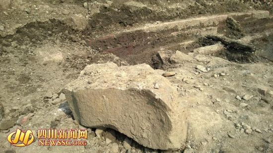 成都市体育中心考古现场中的交错圆木群