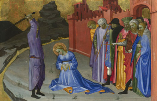 紫：格拉尔多·迪·乔万尼·德尔·弗拉(Gherardo diJacopo Starnina)，《圣玛格丽特被斩首》，约1409年作