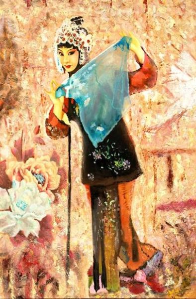 米巧铭京剧油画作品：《拾玉镯之孙玉娇》 95cm*147cm 2011年作