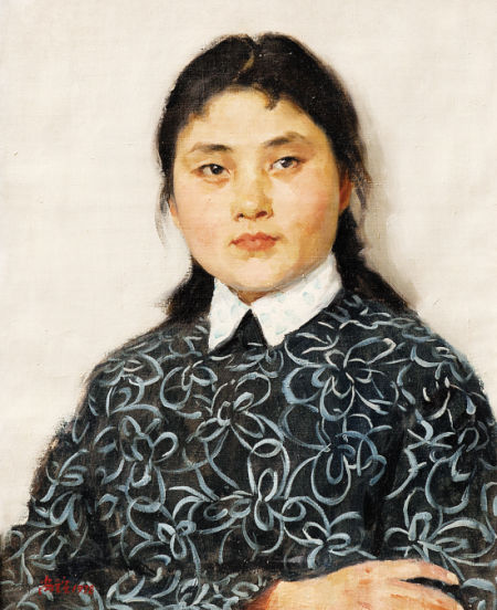 穿蓝印花布衣服的妇女 靳尚谊1978年作