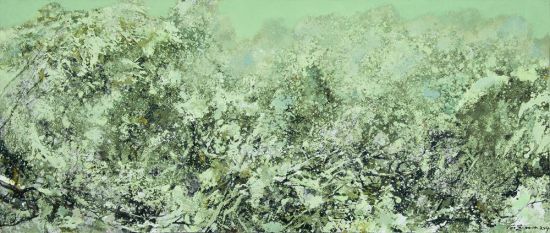 洪凌《银波》，2014年作，油彩 画布，85x200cm
