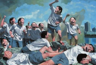 岳敏君《自由引导人民》　布上油画250×360cm1995年作