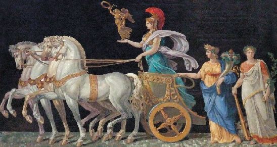 卢浮宫里描绘希腊神话传说中雅典娜驾着金马车的油画