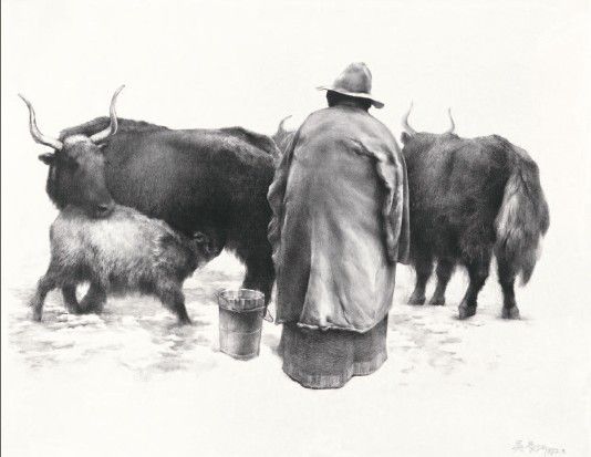《挤牛奶》（石版）1982 年3 月 66×89cm