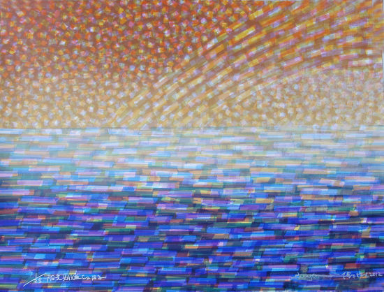 张桂林《阳光灿烂的日子》，丝网版画，58cmx76cm，2012年
