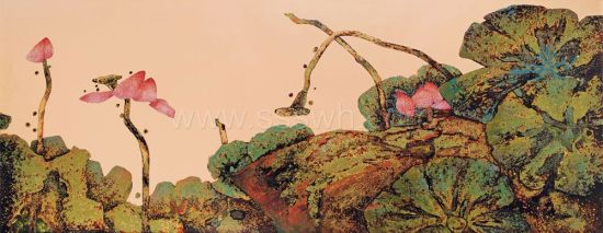 陈立德《荷塘》，70×180cm  福建东南2013秋拍