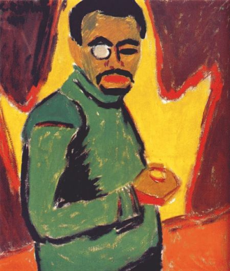 《戴单眼镜的自画像》，施密特一罗特卢夫作，1910年，布面油画，84．1x76．2厘米，柏林国家美术馆藏。