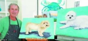 小布什画了数十幅以狗为主题的作品。 