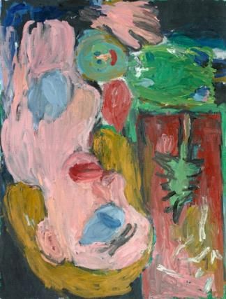 《红色的母亲带着孩子》，乔治·巴塞利兹，1985年，布面油彩，330 × 250 cm