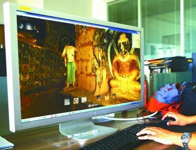 工作人员利用激光扫描技术，将洞窟内的壁画、泥塑全部录入电脑中，同时配以数千张高清照片，运用二维与三维技术结合的方式，将洞窟内的佛龛、壁画和塑像以1比1的比例呈现在观众眼前。