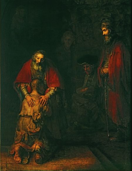 伦勃朗，《浪子回头》，约1669年，布面油画，2.6×2.1米，现藏于圣彼得堡埃尔米塔什博物馆