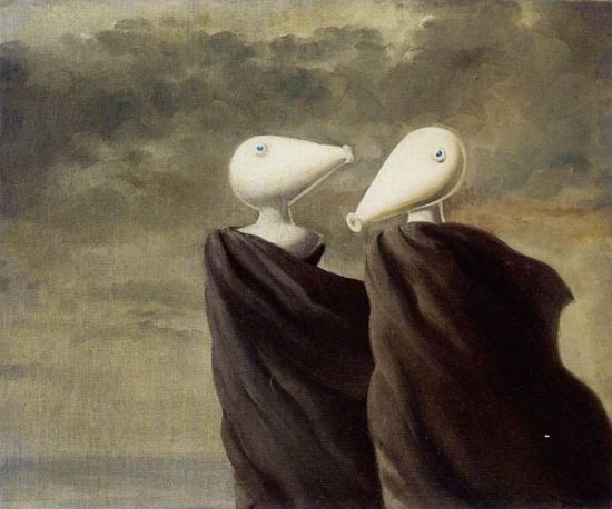 比利时超现实主义画家马格利特的《感伤的对白》