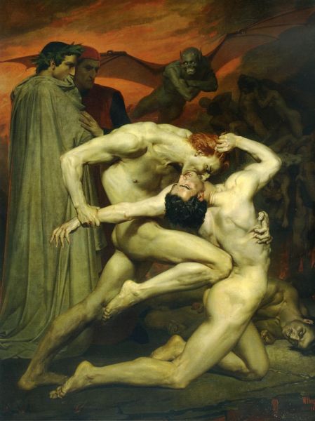 法国19世纪学院派画家威廉·阿道夫-布格罗的《但丁和维吉尔在地狱》