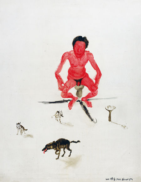 周春芽 坐在马桶上的自画像 油彩画布 115×90cm 2001年