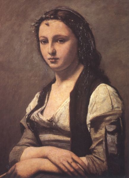 柯罗：《戴珍饰之女》