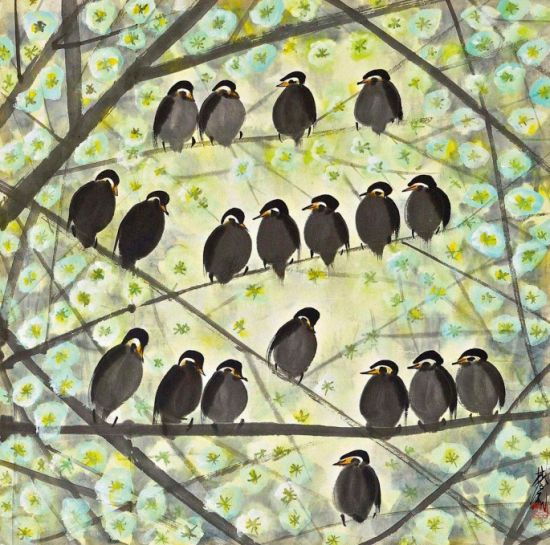 林风眠 梨树花开与小鸟 69×70cm