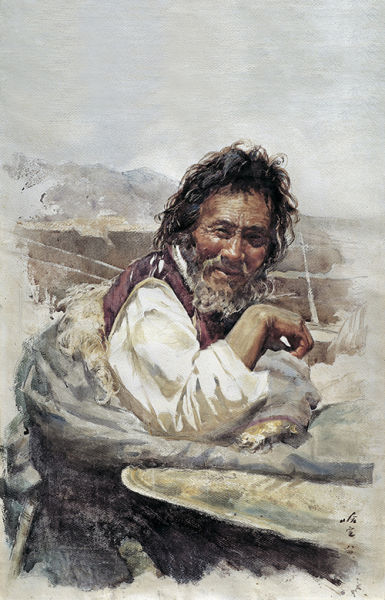 哈定 这里阳光灿烂 水彩纸本 85×64cm 1984年 出版：《哈定》，上海人民美术出版社，2002年，第102页。