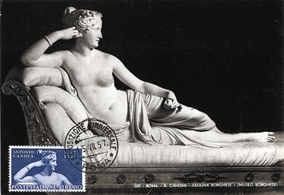 意大利1957年发行的《波莉娜·博尔盖泽夫人像》邮票极限片。