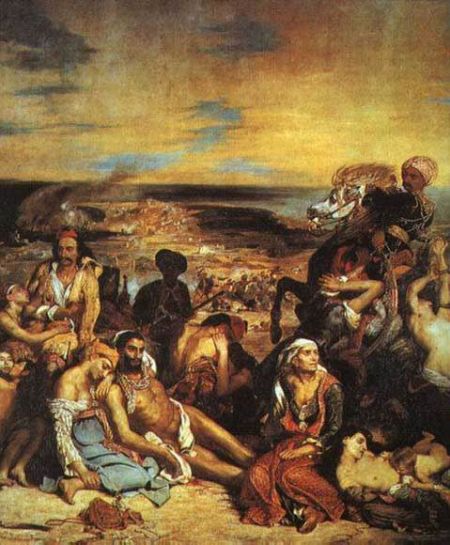 德拉克洛瓦《希阿岛的屠杀》此画作于1824年 421.5×352厘米 现藏巴黎卢浮宫。