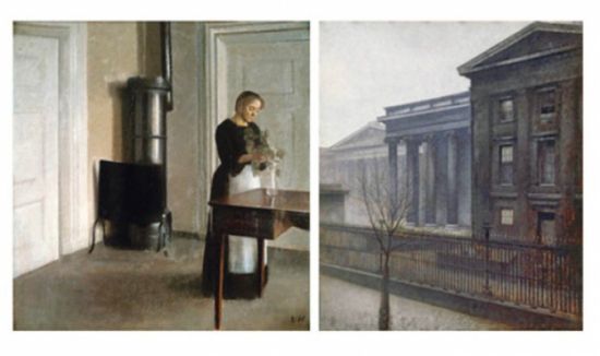 海默修依作品：左《插花的女人》(1900年)   右《大英博物馆》(1906年)