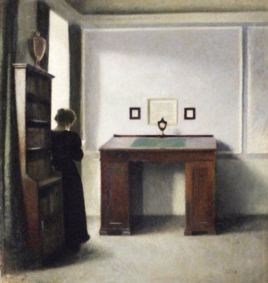 海默修依作品：《室内的女人和写字台》