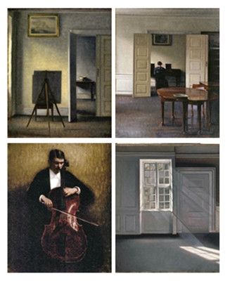 左上《画家的画架》(1910年) 右上《弹钢琴的伊达》 左下《大提琴演奏者》 (1893年) 右下《尘埃在阳光中跳舞》(1900年)
