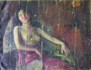 中华美育会在1920年4月20日发行的《美育》第一期上刊登了“《女》（油画 上海专科师范学校藏） 李叔同先生笔”（右上），这一史料成为证明《半裸女像》为李叔同作品的重要证据。2012年中央美院在库房中发现了《半裸女像》（左，修复前），并加以修复（右下，修复后）。