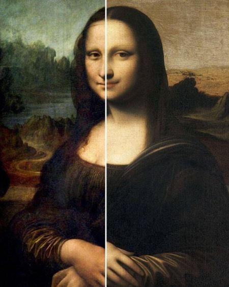 两种版本的《蒙娜丽莎》图像对比。