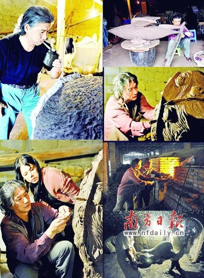 梁冰在创作雕塑过程中。何俊 摄