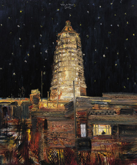 孟新宇《榆林凌霄塔》61cmx73cm-布面油彩--2012