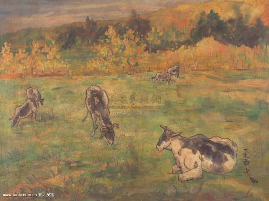  塞纳河草地上的牛群