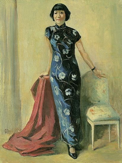 徐悲鸿1941年的蒋碧薇肖像作品《琴课》。