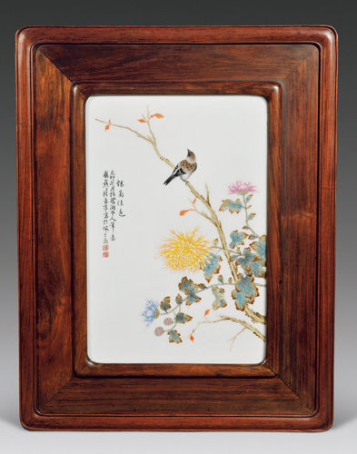 图7 程意亭粉彩花鸟瓷板