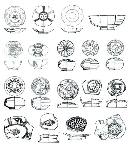 图4邛窑窑址出土的模印器物(据《邛窑古陶瓷简论——考古发掘简报》整理)