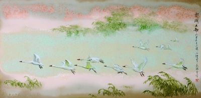 陈军、傅长敏合作作品：高温色釉综合装饰瓷板《鄱湖之歌》